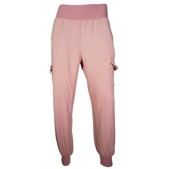 Fate Womens Cargo Joggers Pink Linen Blend Elastic Waist Cuffs Size M - Picture 1 of 7